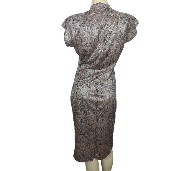 Vintage Steppin Out Metallic Snake Print Ruched Midi Dress Flutter Cap Sleeves M - Picture 4 of 16